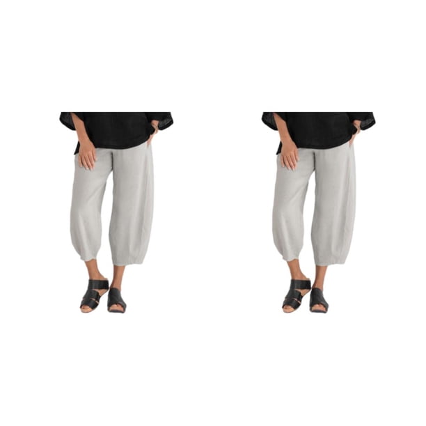 Minnieouse Pantalones transpirables de algodón y lino con cintura elástica para informal, pantalones holgados para mujer, camisetas anchas sin gris XXL,1 2piezas