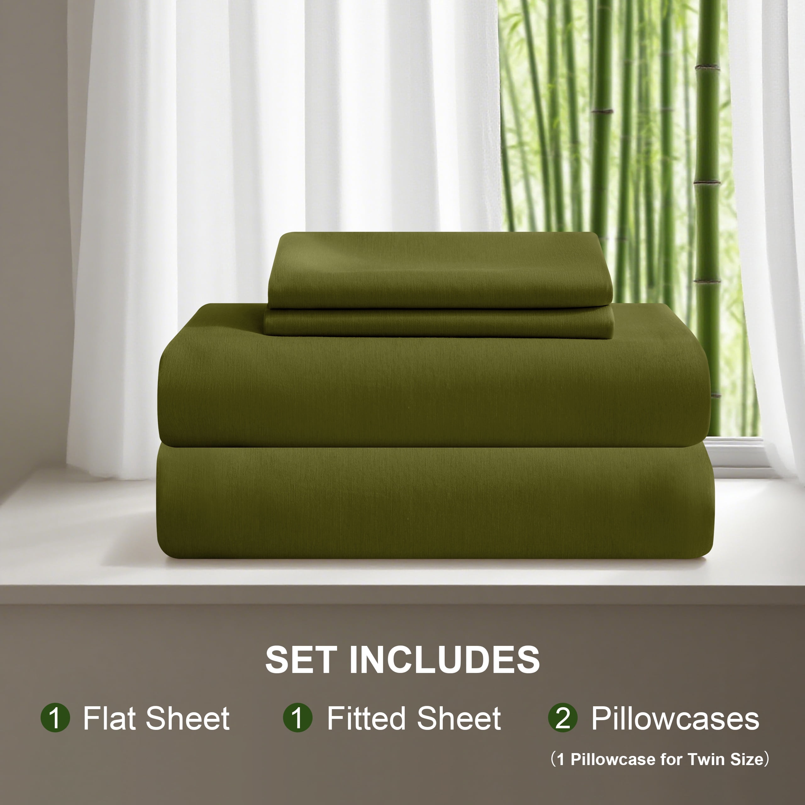 Lorviah 4 Piece Bamboo Sheet Sets Queen Size - Cooling, Breathable & Ultra soft Bedding - Includes Deep Pocket Fitted Sheet, Flat Sheet & Pillowcase - Army Green