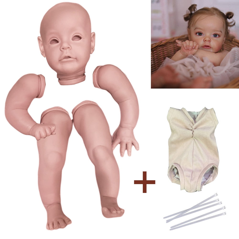 2pcs Real Soft Vinyl 20inch Newborn Kits Baby Doll Blank Head Mold DIY Accs