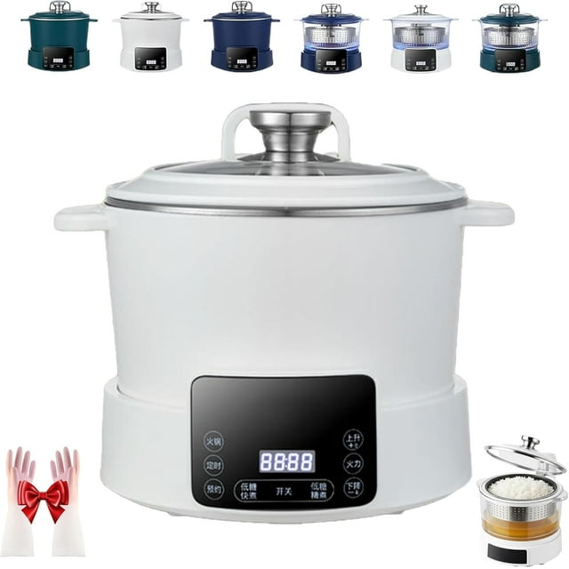 Rice Soup Separation Electric Cooker, Non-stick Pan & Rices Soup Separate, 3L Low Carb Rice Cooker with Reservable-Timable and Liftable Filter Basket, for Rices, Ramen, Hot Pot (White,Stainless Steel