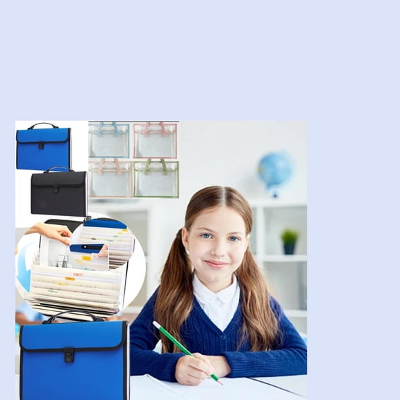 hulanddfd 13 Pockets Expanding File Accordion Folder for A4 Paper, Briefcase File Case with Handles Portable Document Paper Storage Bag for Travel Home Office(Blue)