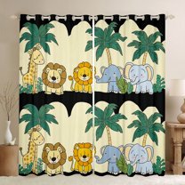 Homewish Hawaii Coconut Tree Black Out Curtains,Safari Giraffe Lion Curtains Pack of 2 (42x63 Each),Yellow Black Green Bedroom Curtains For Girl Boy,Ultra Soft Home Decor
