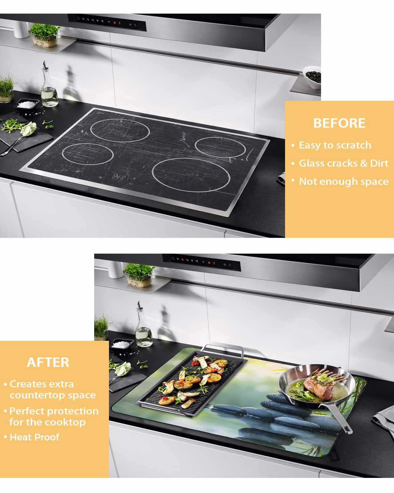 nqOlkjepod Large Induction Cooktop Protector Mat 36"x21", Zen Stones Stove Top Covers for Electric Stove, Nature Water Reflection Country Botanical Stove Burner Cover Mats, Glass Top Stove Cover