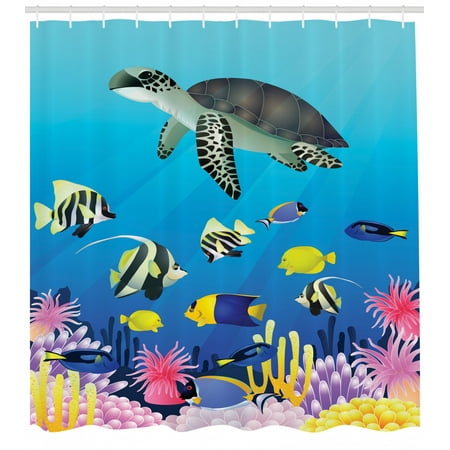 Ocean Shower Curtain Sea Turtle Putterfish Clownfish Swimming