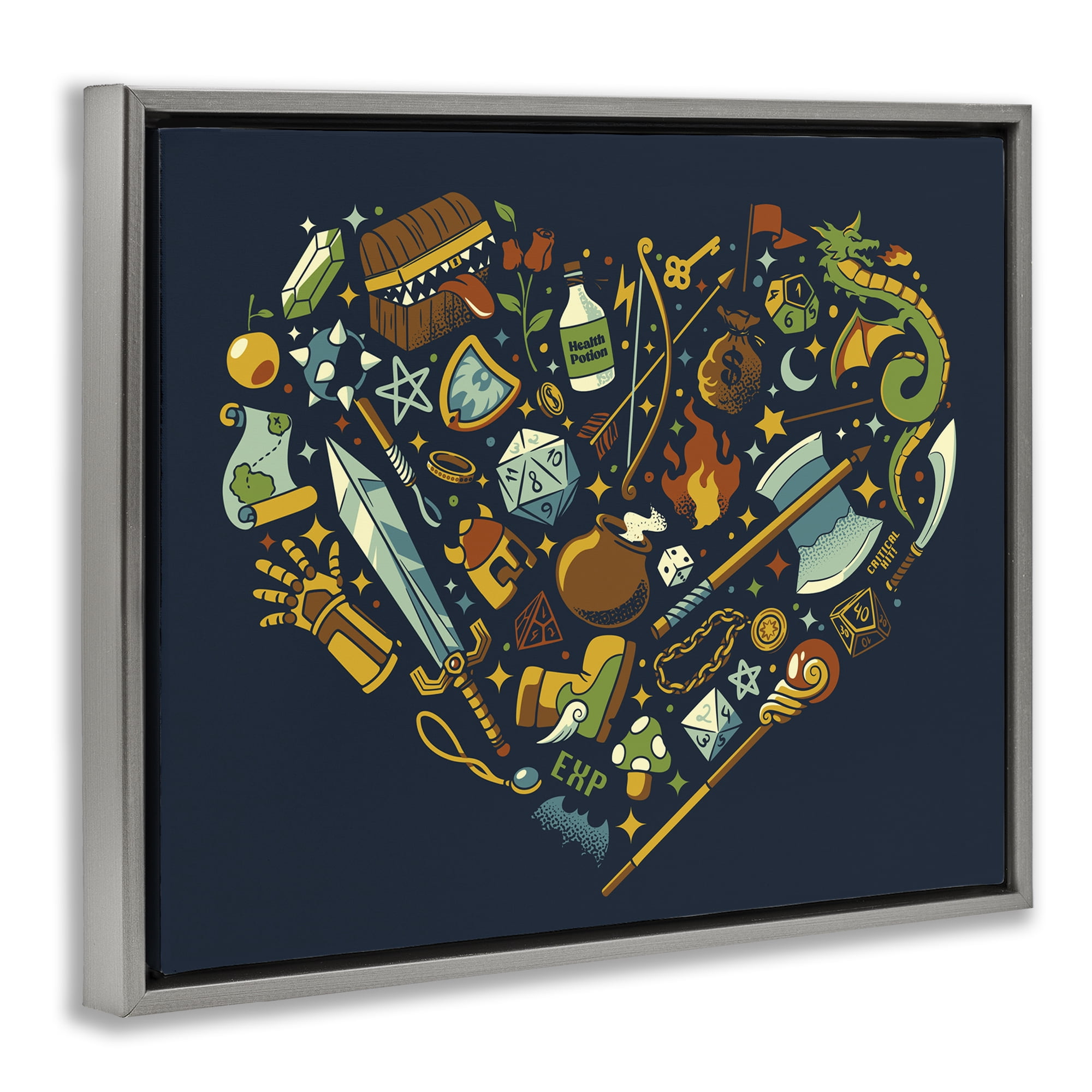 Stupell Industries Board Game RPG Trinkets Gray Framed Floater Canvas Wall Art, design by Tobe Fonseca