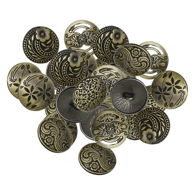 Vintage Brass Buttons, Antique Dimensional Jelly Mold Centers, Loop Shank,  Set of 6 Pressed Brass Button Sewing Notions 