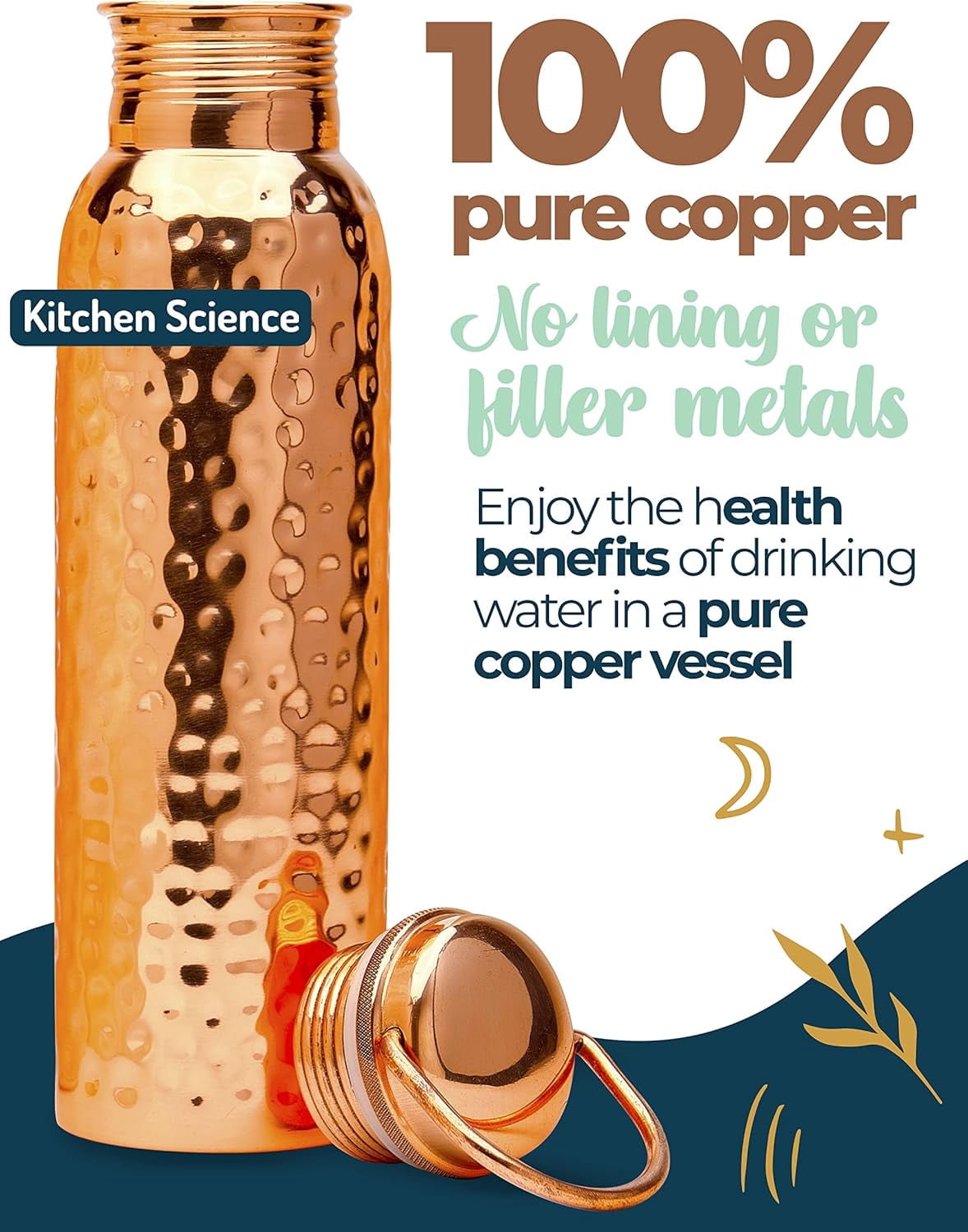UM Authentic Ayurvedic Copper Water Bottle With Handle (34 oz/1000 ml) | Lab-Tested, Leak-Proof | Includes Free Sleeves & Carrying Bag | Ideal for Drinking Water
