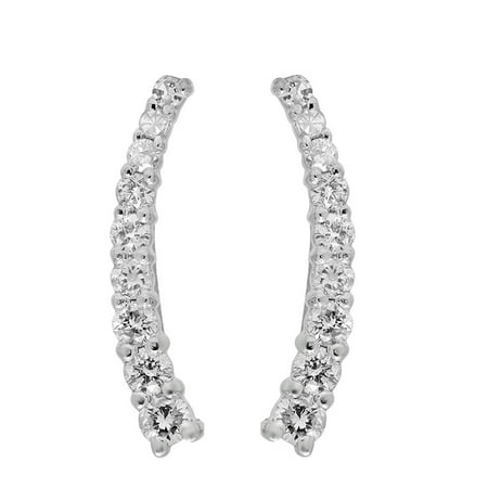 18k Round Brooch - Dazzlingrock Collection 0.25 Carat (ctw) 18K Round White Diamond Ladies Crawler Climber Earrings 1/4 CT, White Gold