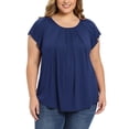 thumbnail image 4 of GRACE & GRANDEUR Women's Plus Size St. Patrick's Day Summer Blouse Pleated Curved Hem Ruffle Sleeve Round Neck Dressy Loose Tops 2X Dark Blue, 4 of 5