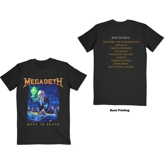 Men's Megadeth Rust In Peace Tracklist (Back Print) Slim Fit T-shirt Small Black