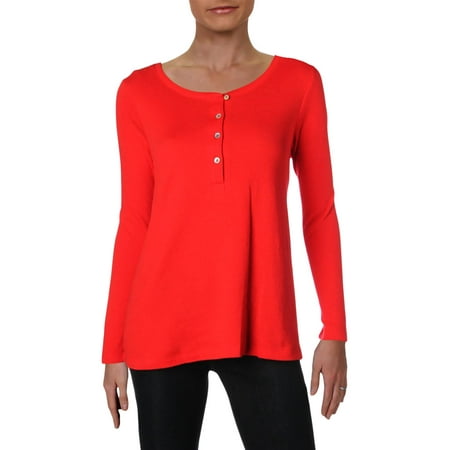 - Hue Topia Womens Jewel Neck Long Sleeves Henley Top Red M