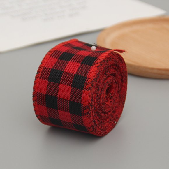 Firefly Hope 10 Yard 2.4 Inch Plaid Wired Christmas Ribbon, Gingham for Wreath Making, Big Bow & Tree Decor, Black and Red