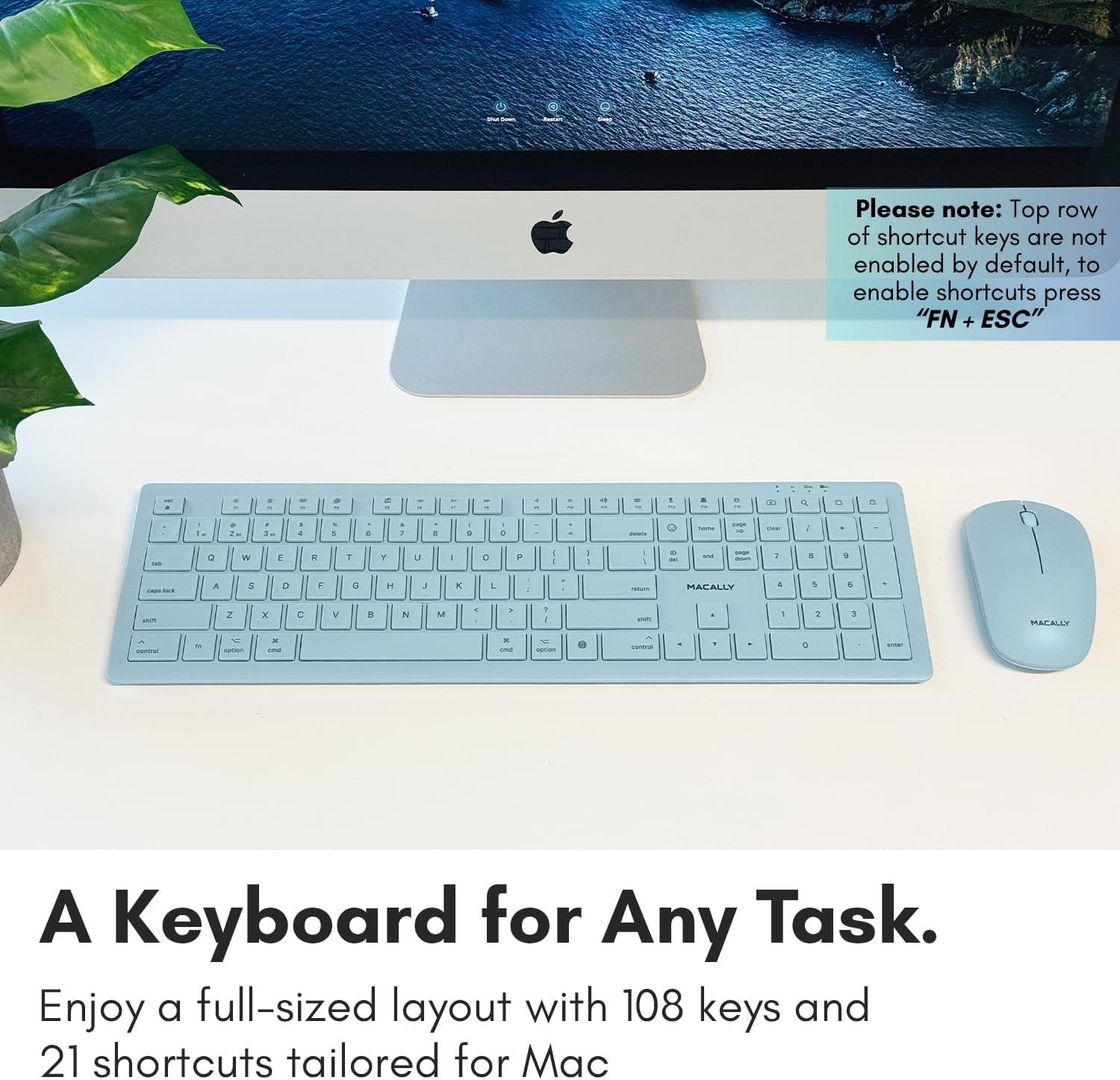 Macally Wireless Keyboard and Mouse Combo for Mac Mini/Pro, iMac, MacBook, iPad, iPhone - Compatible Bluetooth Apple Keyboard and Mouse Combo (Multi Device, Rechargeable, Emoji Keys)