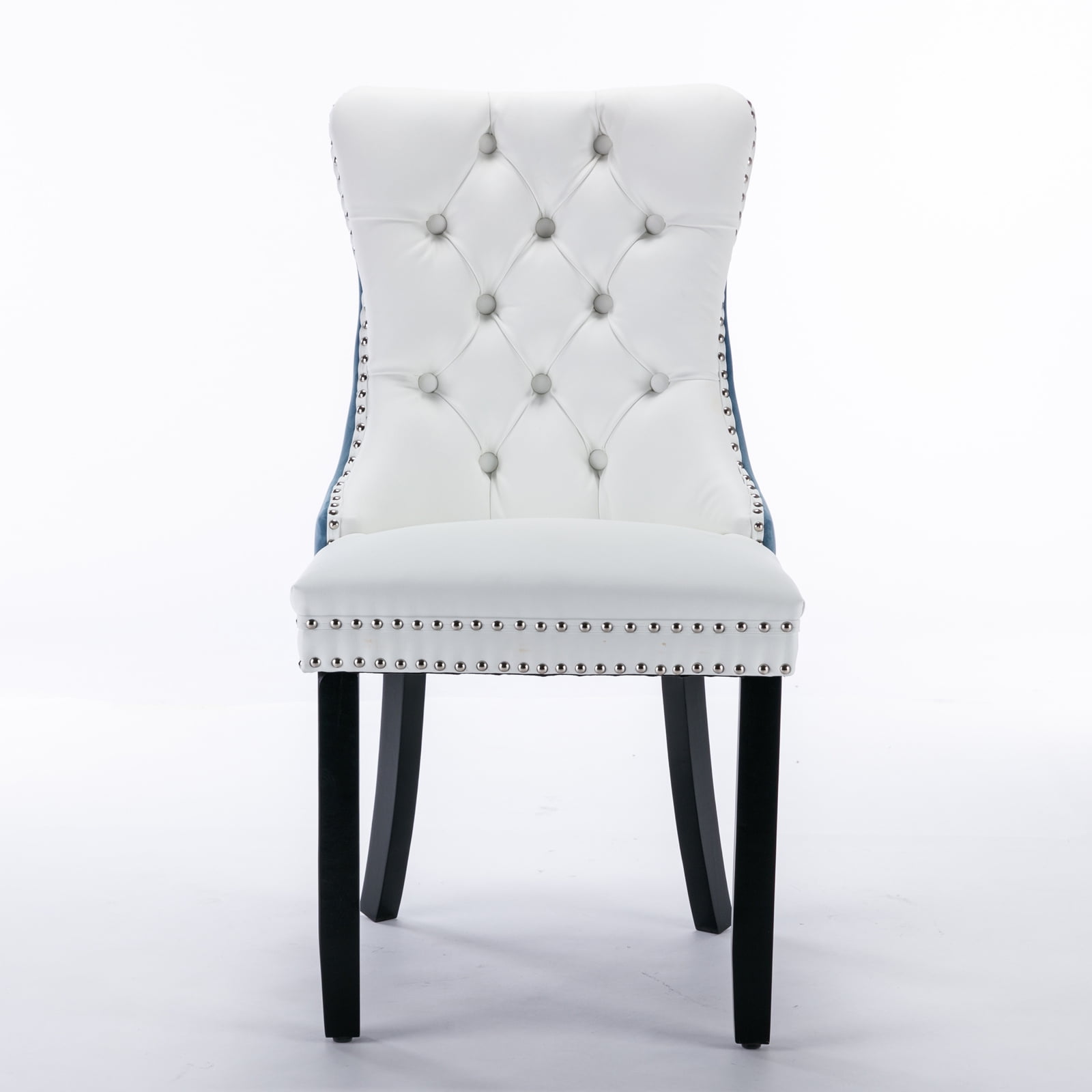 Yoneston Button Tufted Upholstered Dining Chairs Set of 2, Solid Wood Dining Chairs with Nailhead Trim, Elegant Accent Chairs for Dining Room, White & Blue