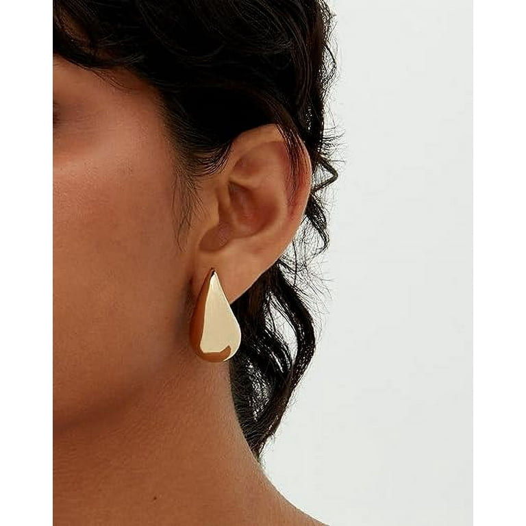 PAVOI 14K Gold Plated 925 Sterling Silver Post Teardrop Chunky Hoop  Earrings, Lightweight Drop Yellow Earrings for Women
