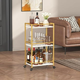 Ktaxon Home Apartment Bar Serving Cart, Sturdy Gold Wine Cart with
