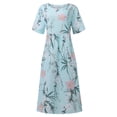 thumbnail image 3 of Robes d'Été Décontractées pour Femmes Boho Plissées Longueur Genou Évasées Midi de Fête Plage Robe Imprimé Floral Manches Courtes Robes de Soleil pour Femmes Plus Robes Col Rond Vacances, 3 of 5