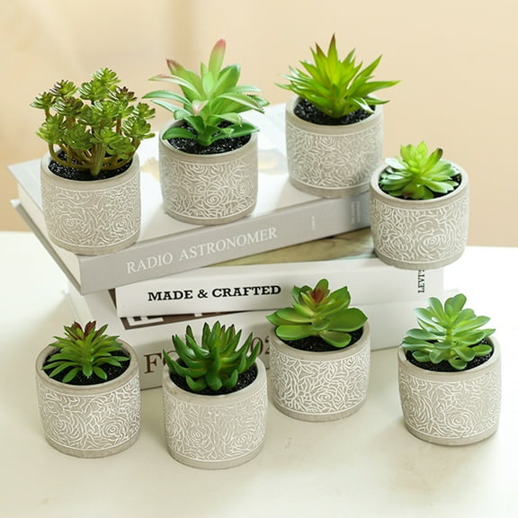 Visland 10 cm Artificial Mini Succulent in Cement Pot