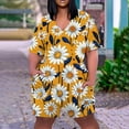 thumbnail image 5 of Plus Size Short Sleeve Rompers for Women Summer Loose Fit V Neck Camo T Shirt Romper Shorts with Pockets XL-5XL (XL, Yellow), 5 of 5