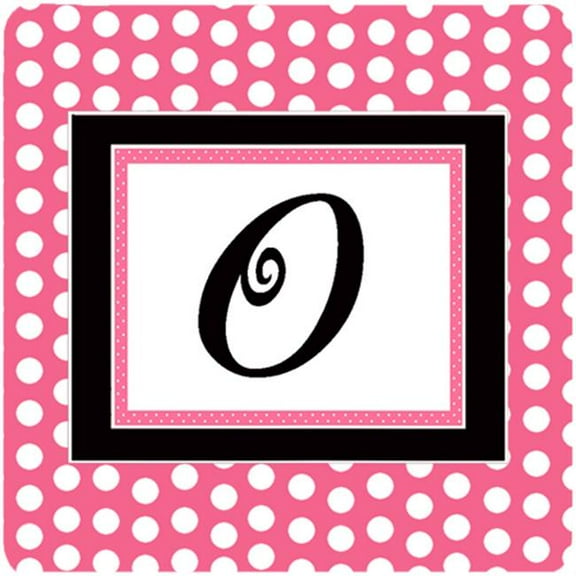 Monogram - Pink Black Polka Dots Foam Coasters Initial Letter O, Set Of 4