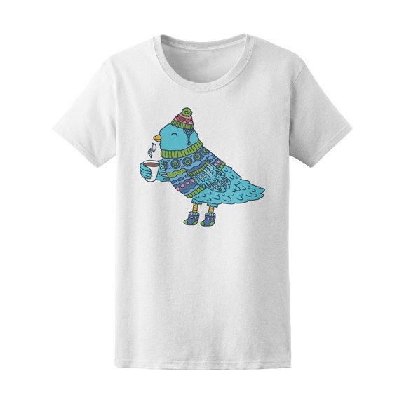 Cute Hand Drawn Bird With Coffee Tee Women's -Image by Shutterstock