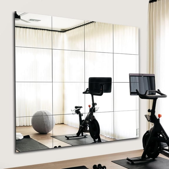 Glass Full Length Wall Mirror Tiles, x 4Pcs Frameless Mirror Full Length, Full Body Mirror for Bedroom, Over The Door Mirror for Door, Living Room, Bathroom, Home Decoration