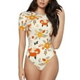 thumbnail image 2 of Goofa Flower Fox Printed Women Rash Guard Short Sleeve,Tummy control Swimsuit Surfing Swimsuit Bathing Suit One Piece Swimsuit UPF 50-Large, 2 of 9