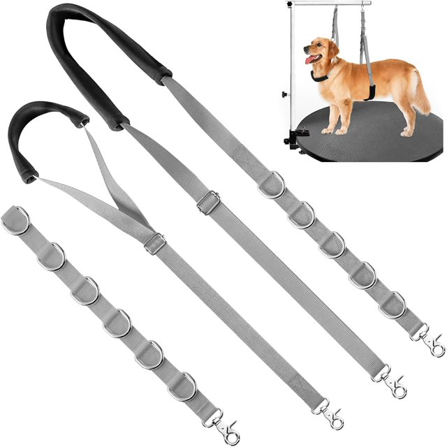 Dog Grooming Belly Strap - Dog Grooming Table Arm Extender with Clamp Extension Loop Bathing Restraint Leash No Sit Haunch Holder for Small & Medium Dog Hair Cutting Washing (Gray)