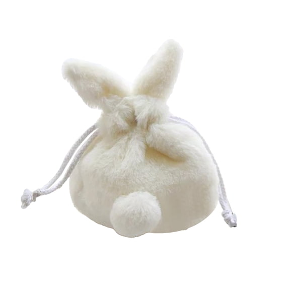 Easter Plush Bunny Drawstring Bag, Soft Furry Pouch for Easter Egg Hunts, Candy Storage & Spring Gifts