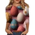 thumbnail image 2 of HAVUITYY Easter 3/4 Sleeve Sweater for Womens, Cute Bunny Eggs Pattern Crew-neck T-Shirts, Spring Oversized Casual Tops, 2 of 5