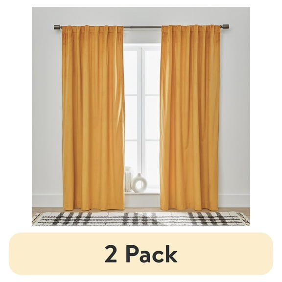 (2 pack) Better Homes & Gardens Dutch Velvet Gold Solid Rod Pocket 100% Blackout Curtain, 52" x 84"