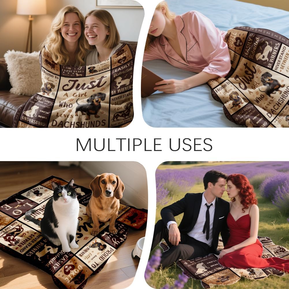 Dachshund Throw for Women Men 59×51 inch Dog Paw Soft Cozy Flannel Blanket Washable Fuzzy Throw Blanket for Home Office Room Bed Sofa Chair Gift