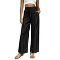 thumbnail image 2 of Lumtrix Cotton Linen Pants for Women Wide Leg Palazzo Pants Elastic High Waisted Summer Beach Casual Lounge Slacks with Pockets Black XL, 2 of 7