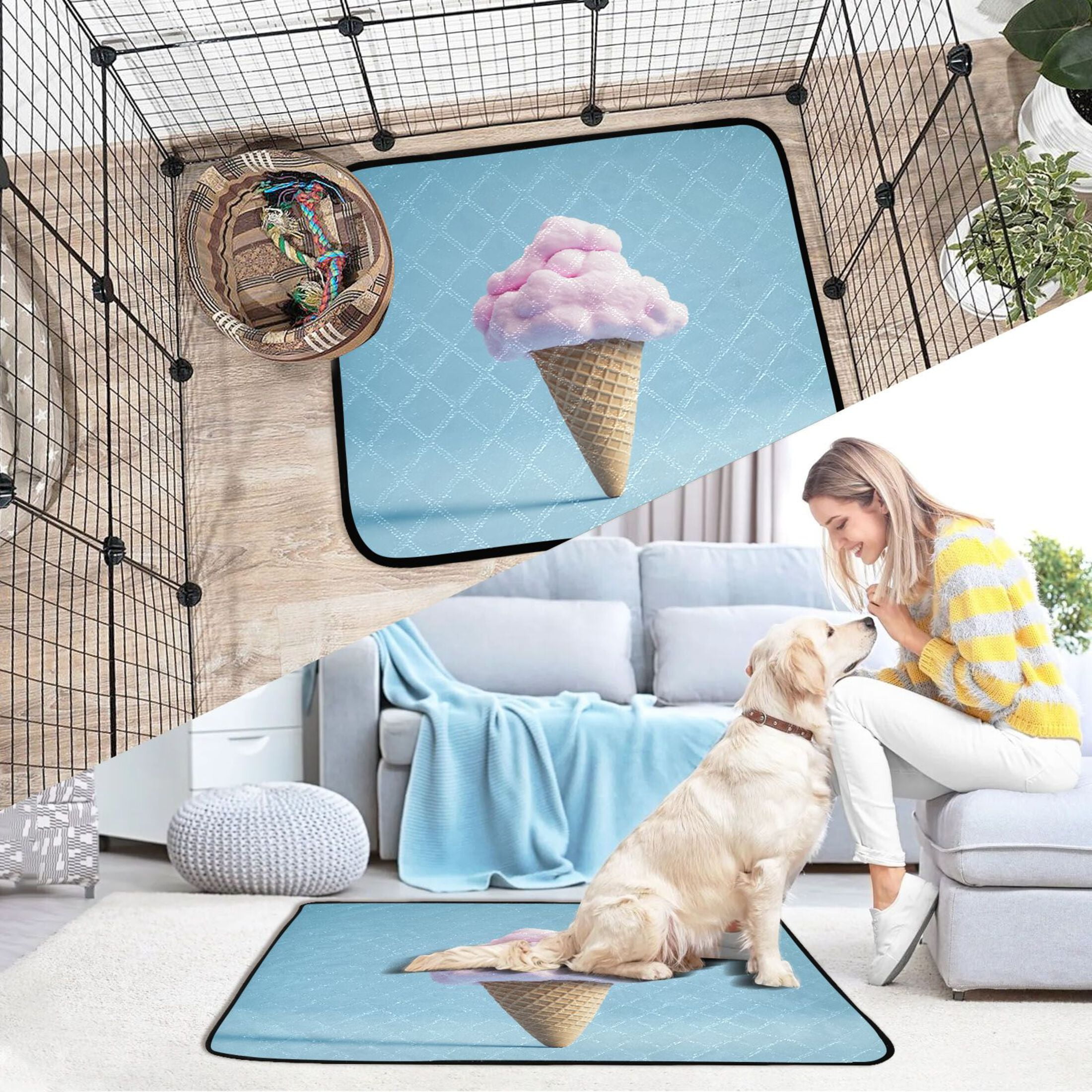 Washable Pet Pee Pads with Super Absorbent Reusable Training Pads for Dogs & Cats Pink Ice Cream Cone