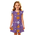 thumbnail image 5 of LUOGENLI Girls Halloween Fly‑Sleeve Nightgown, Kids Pumpkin Print A‑Line Sleep Home Dress a-Purple 3-4 Years, 5 of 5
