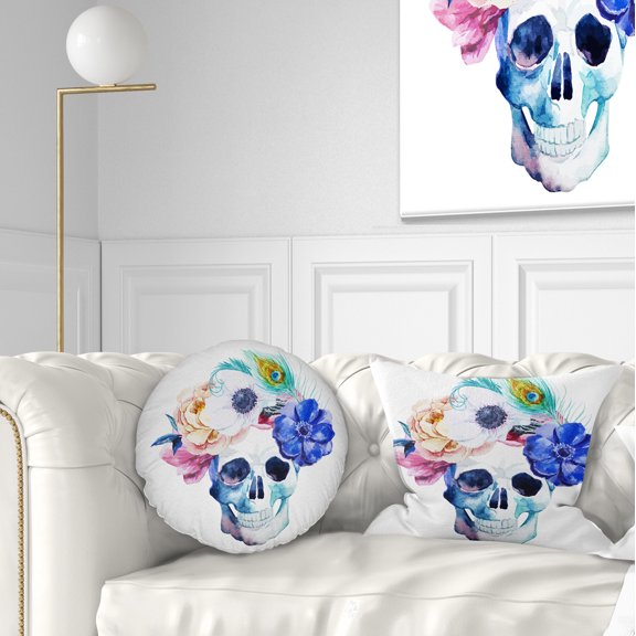 Designart Anemones and Scull - Floral Throw Pillow - 12x20