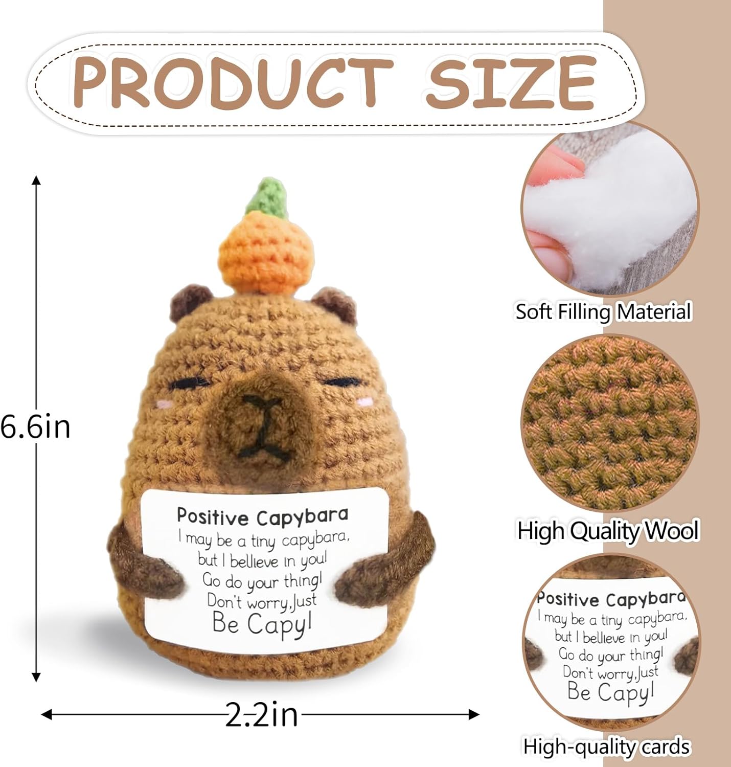 Positive Crochet Capybara Inspirational Gifts, Handmade Capybara Plush Emotional Uplifting Support Animals Decor, Cute Birthday Gifts for Women Men Coworker