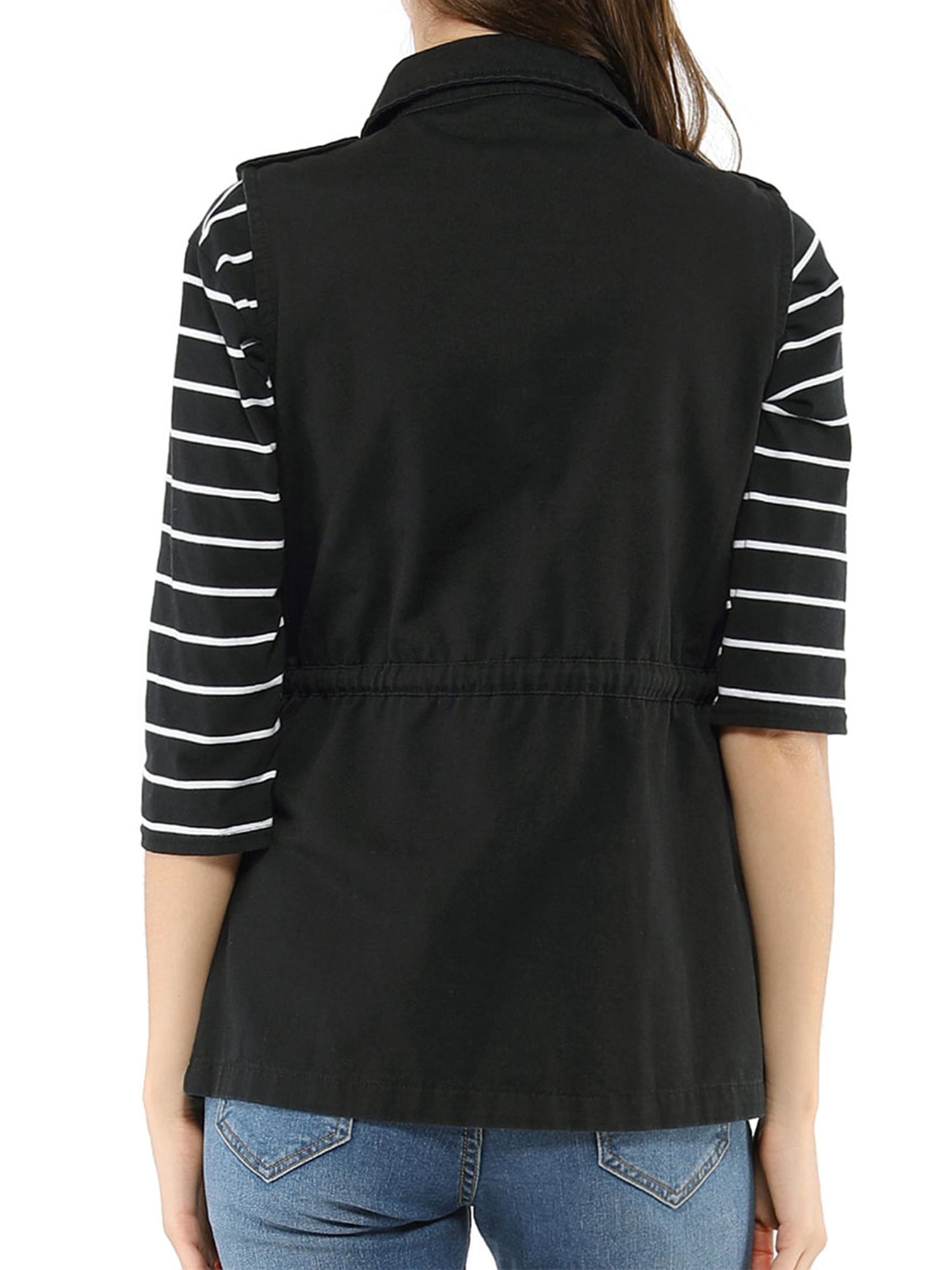 DARING DIVA Women Functional Pockets Drawstring Waist Cargo Vest XL Black