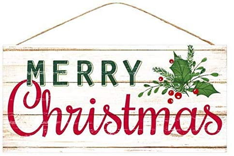Merry Christmas Mistletoe Wooden Sign - 12.5' x 6', Red, Green and White, Christmas Home Decor, Kitchen, Yard, Front Door Decoration, Patio, Classroom, Office, Daycare, Christmas Tree Lot
