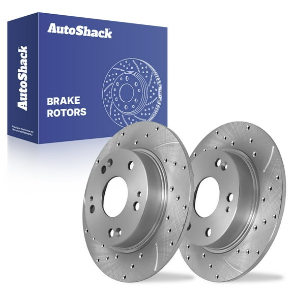AutoShack Rear Solid Drilled & Slotted Silver Zinc Coated Brake Rotors 2-PC Set Replacement for 2006-2015 Honda Civic 2013-2015 Acura ILX 2006-2011 Acura CSX SilverShield Pro 10.26" (260.5 mm)