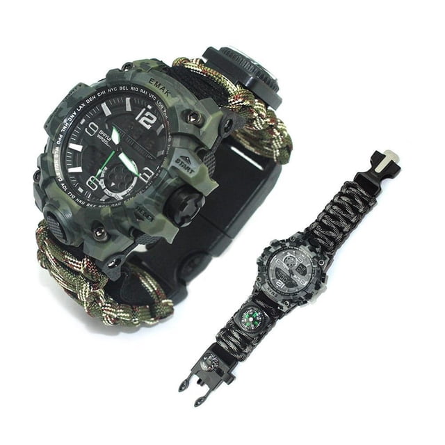 Reloj digital de escalada para hombre Relojes deportivos impermeables al aire libre Relojes de pulsera electrónicos con brújula Paracord Band
