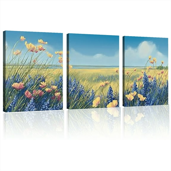 Landscape Wall Art, Nature Wall Art, Large Wall Decor, Coastal Meadow Canvas Painting, Countryside Scenery Pictures Wall Decor Living Room Bedroom Bathroom Kitchen Art Prints12x16x3pcs
