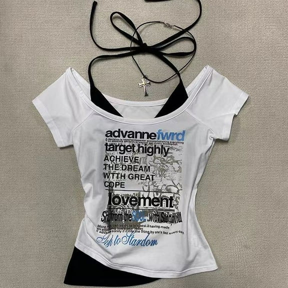 American Retro Letter Printing Short-sleeved New T-shirt Summer Round Neck Design Versatile Niche Top Ins Punk Grunge Clothes