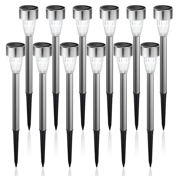 Rirool Solar Pathway Lights Outdoor Waterproof 12 Pack, Solar Powered Garden Stake Lights for Patio Walkway Driveway Yard Lawn Landscape Decor, Cool White