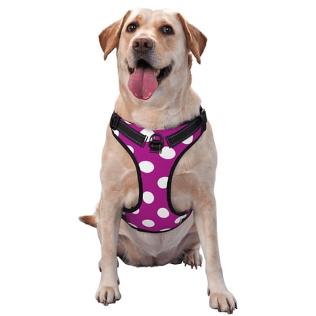 Fuzoiu Purlpe And White Polka Dot Print Reflective Dog Harness Adjustable Breathable Pet Vest Dog Harness No Pull No Choke Pet Vest for Small Medium and Large Dogs-Large