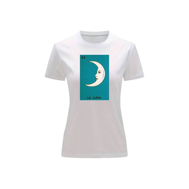 Playera Unisex De La Luna Loteria Mexicana Color Blanco Talla Mediana Marca Emil SaEs
