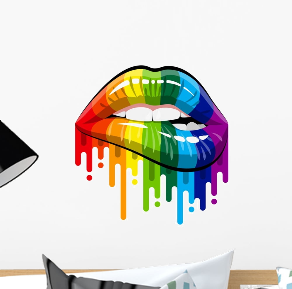 Rainbow Dripping Color Lips Wall Decal Wallmonkeys Peel and Stick Decals for Girls (12 in H x 12