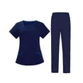 thumbnail image 1 of Yinanstore Ensemble de Sarrau à Manches Courtes pour Femmes, Bleu Foncé, L, 1 of 8