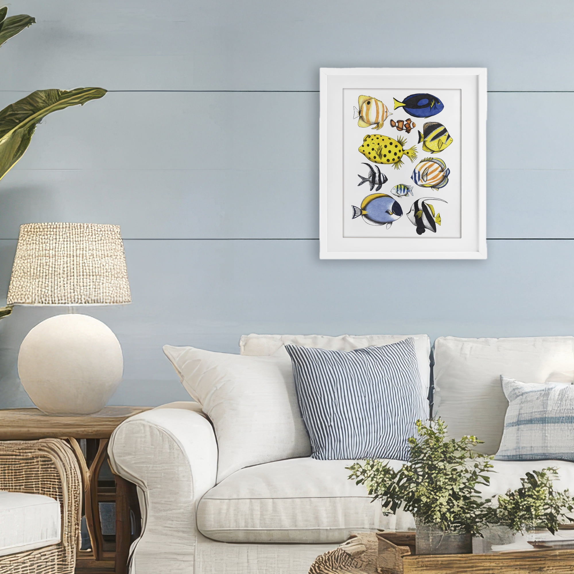 Stupell Industries Aquatic Fishes Collection White Framed Print Under Glass, design by Cecilia Battaini