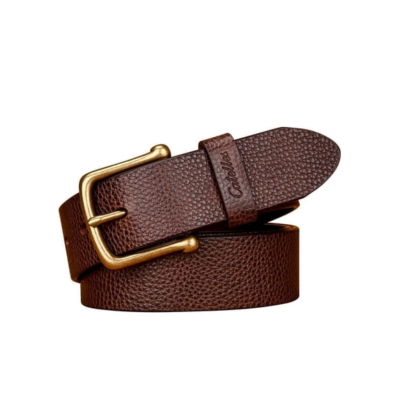Catelles Genuine Leather Pin Brass Buckle Brown Belt for Men Durable Stylish&For waist 48in Width 1.5in(3.8cm)